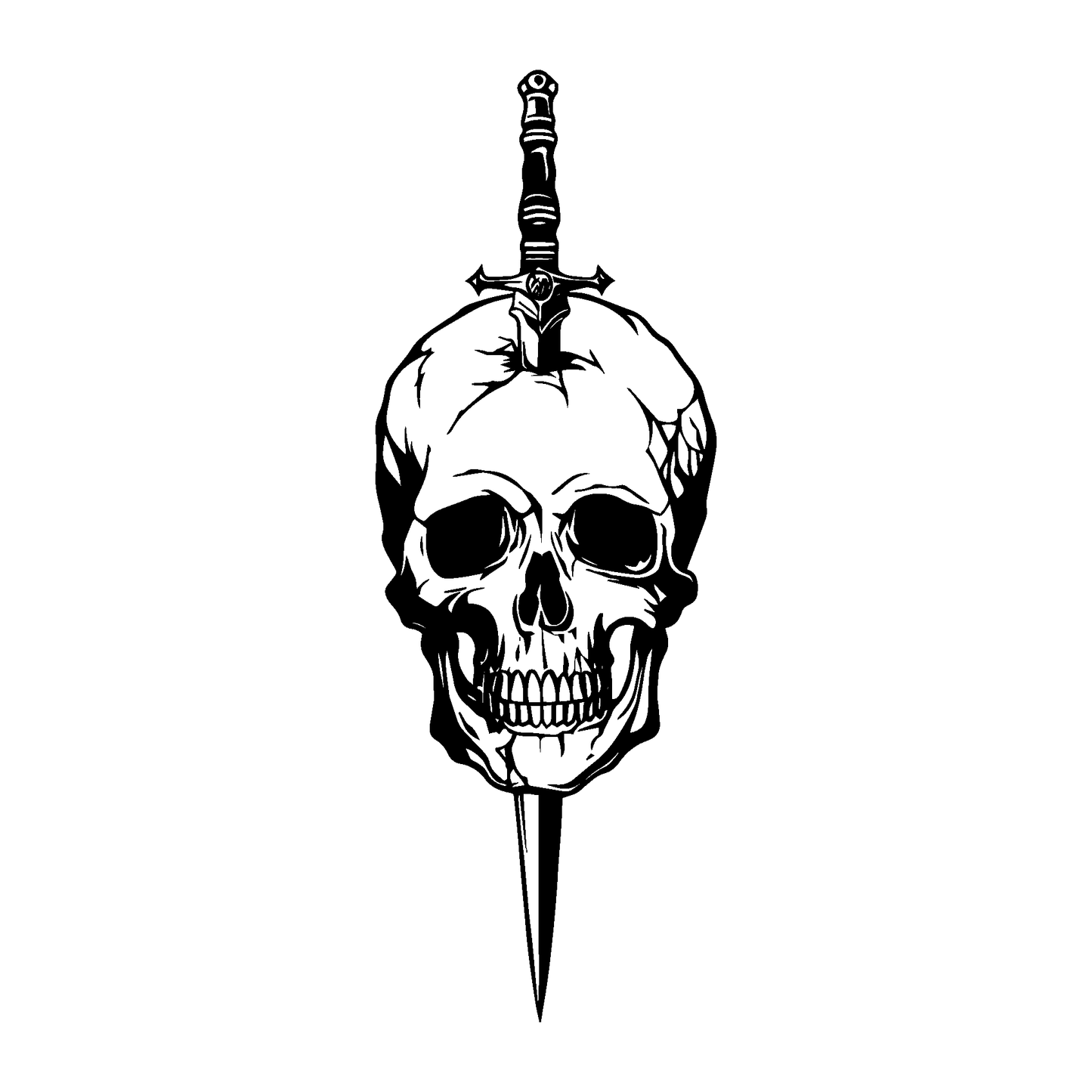 SteezyInk Blade Skull Temporary Tattoo, black and white design, skull with dagger, edgy body art