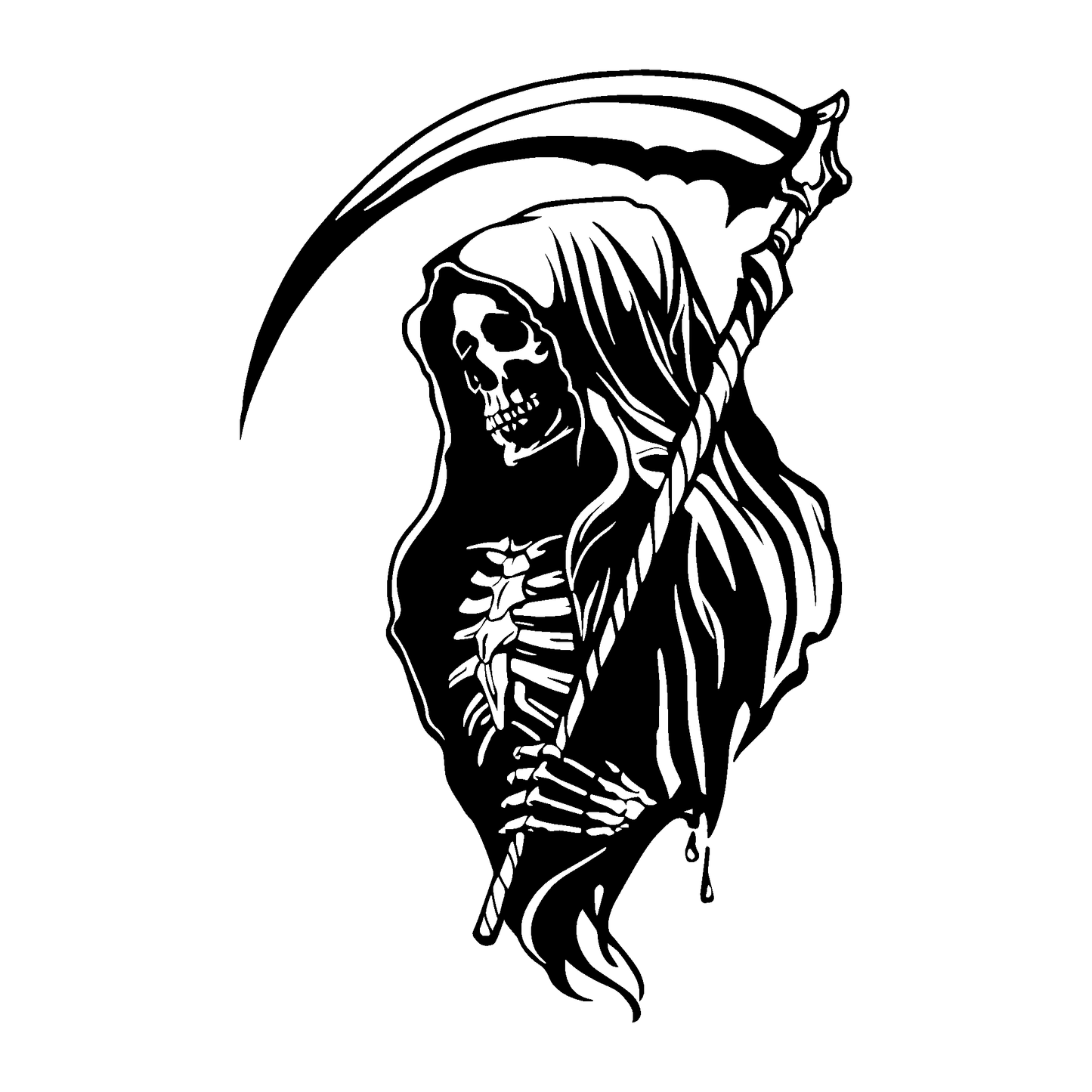 SteezyInk Grim Reaper Temporary Tattoo - Black and white reaper with scythe