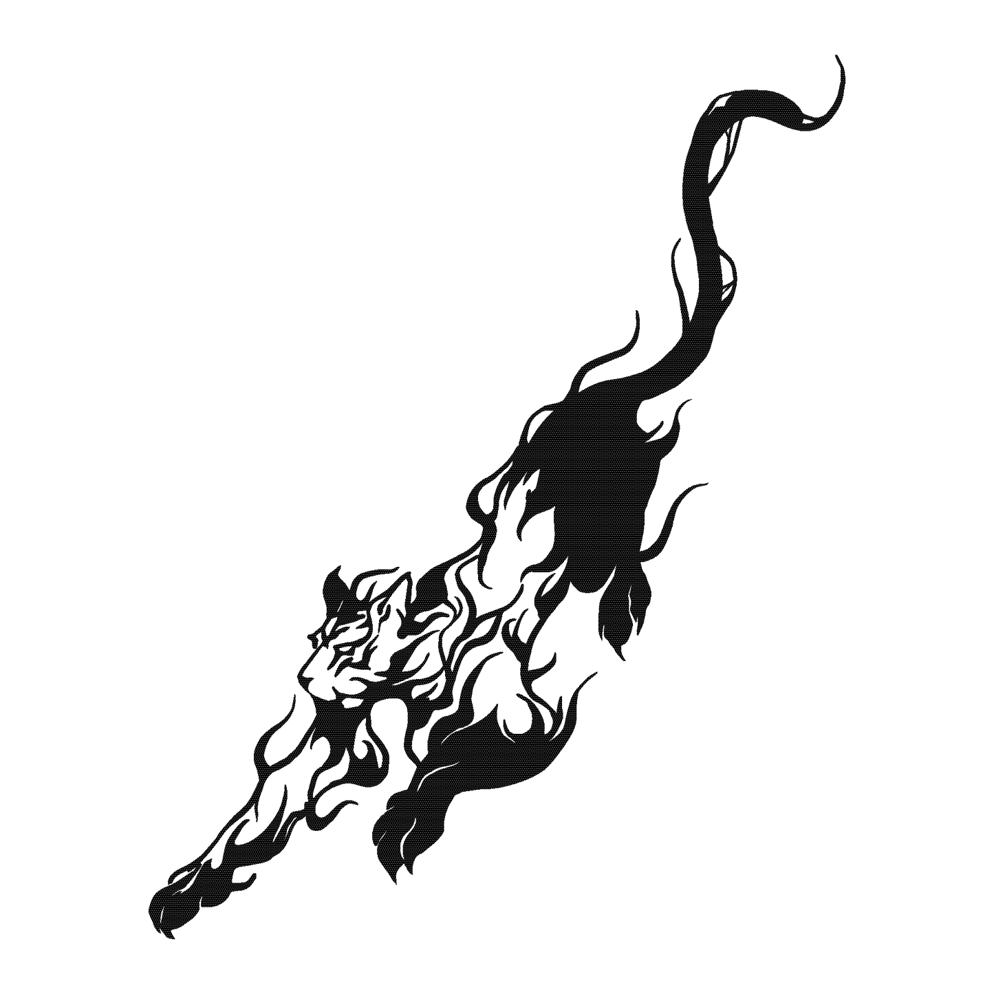 SteezyInk Flaming Panther Temporary Tattoo - Panther leaping through flames, black and bold design.