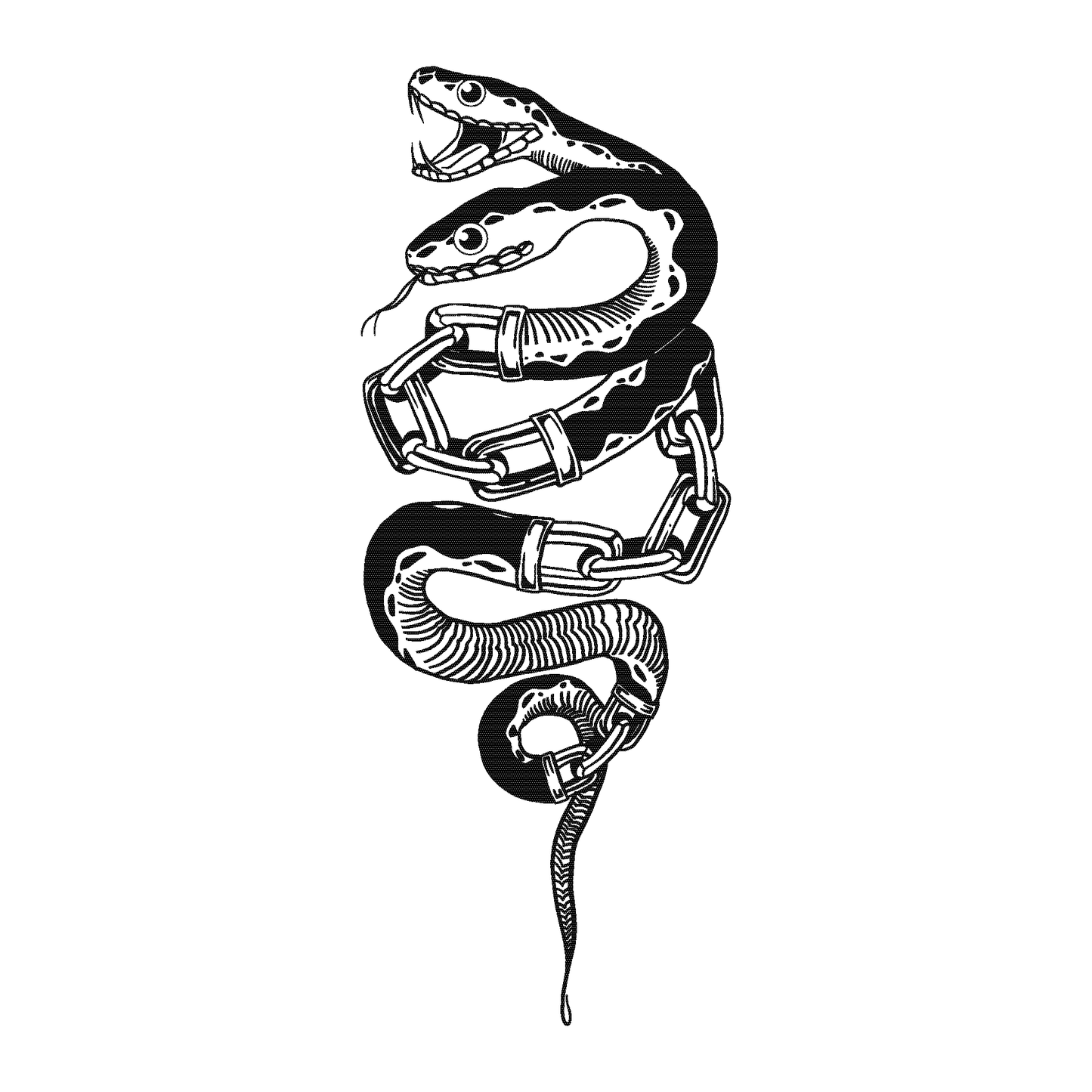 Serpent's Bond temporary tattoo design featuring two snakes and a chain.