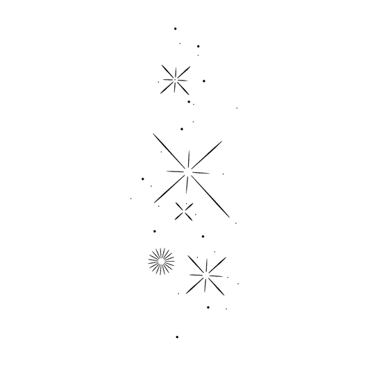 SteezyInk Stars and Sparkles temporary tattoo design, geometric bursts and sparkle elements.