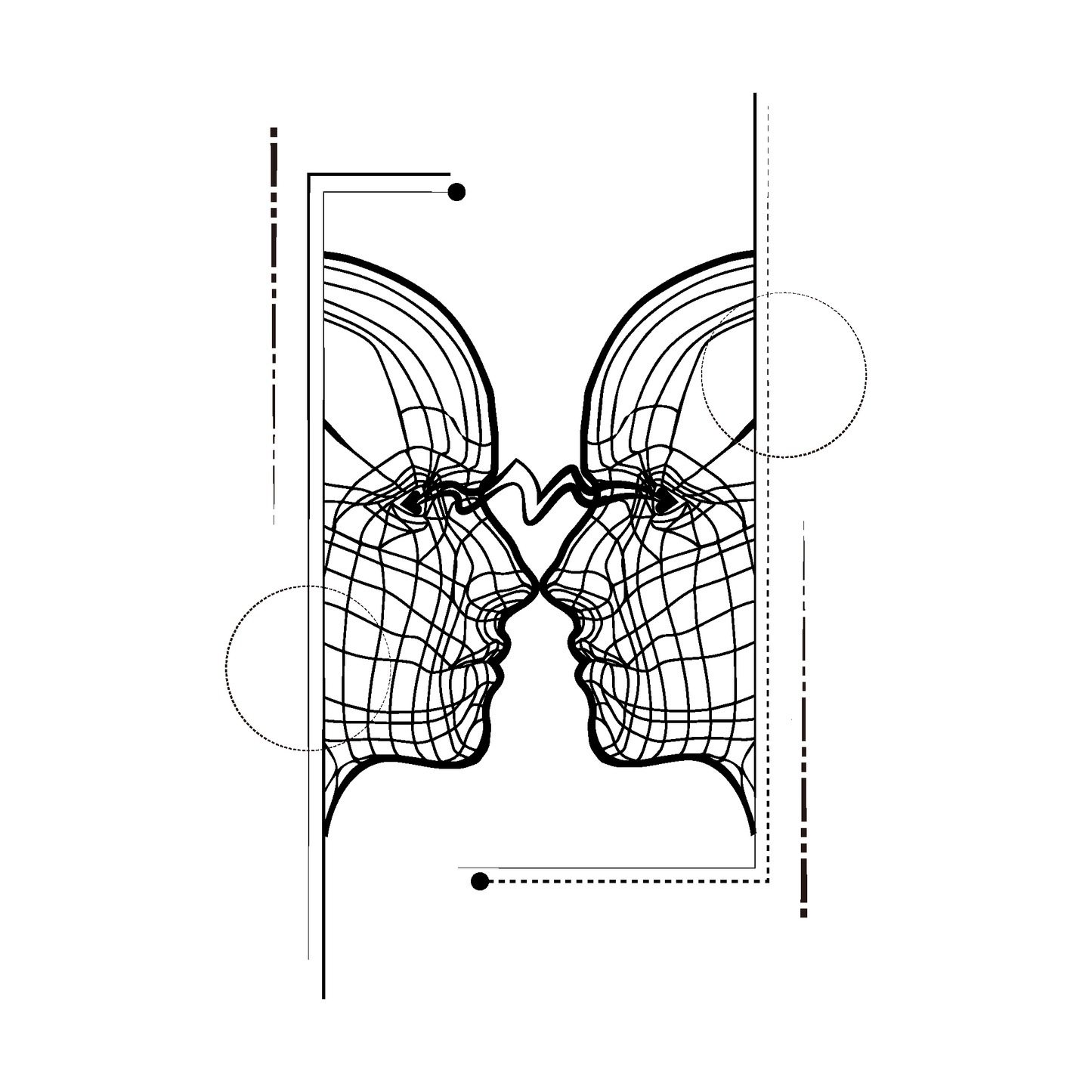 SteezyInk Mirror of the Mind temporary tattoo. Abstract design featuring two symmetrical faces with wireframe structure.