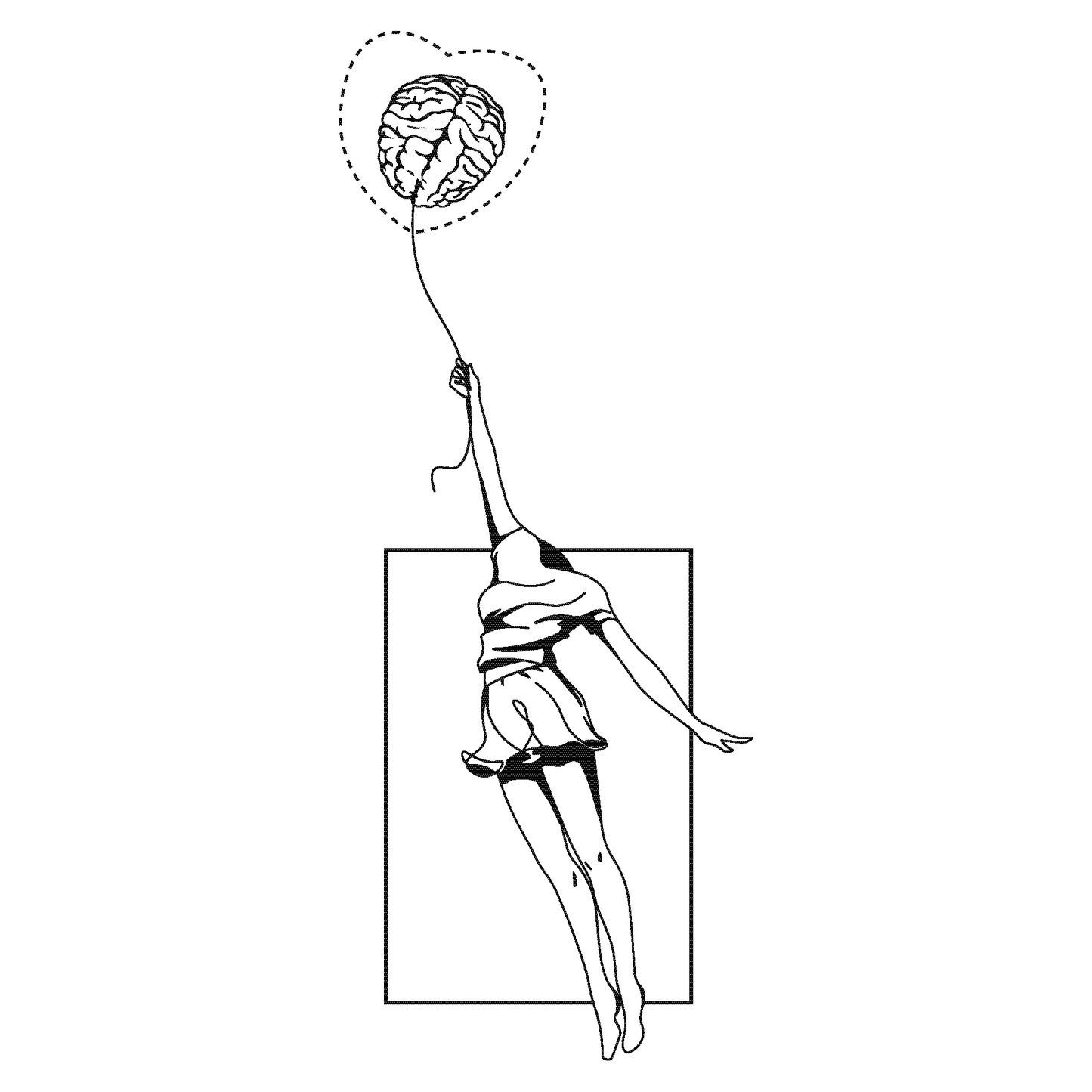 SteezyInk Brain Balloon temporary tattoo design - surreal floating illustration