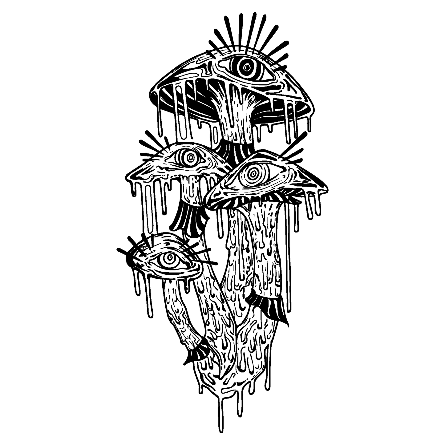 SteezyInk Eye of the Fungi Temporary Tattoo, black and white mushroom design, skin-safe body art