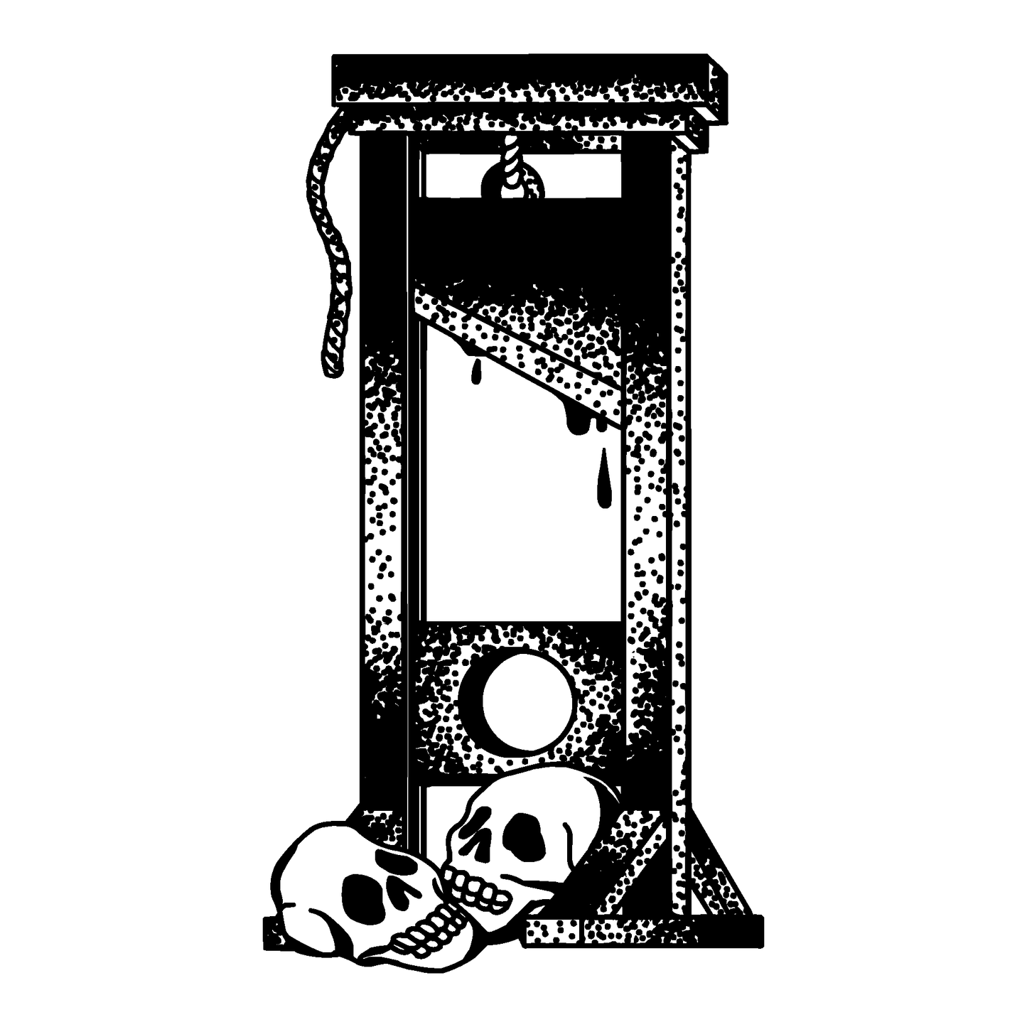 Guillotine's Silence temporary tattoo design. Ominous skulls, rebellious art. SteezyInk