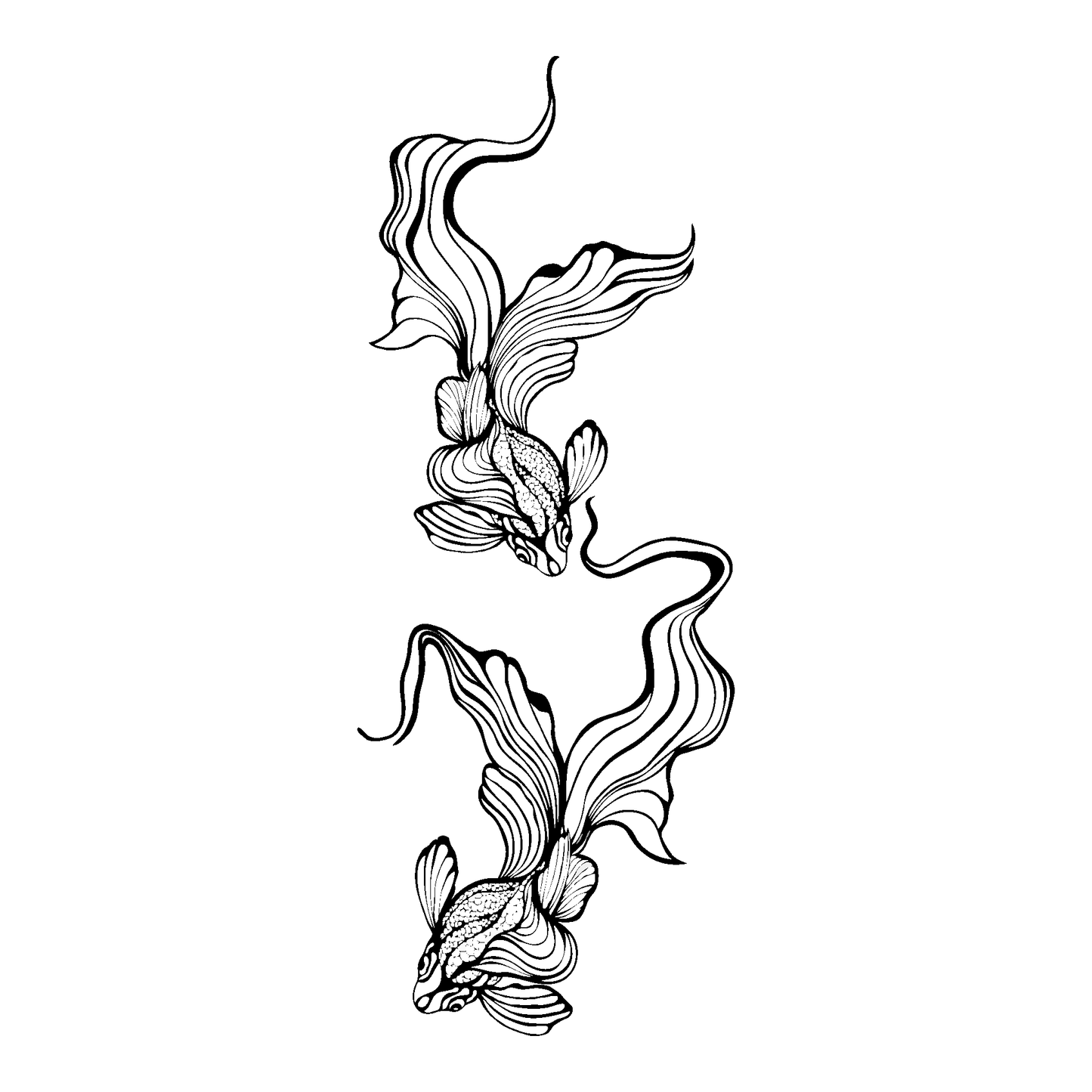 Dual Koi Harmony temporary tattoo design by SteezyInk. Black ink, 3 x 6 inch size, koi fish symbolizes balance.