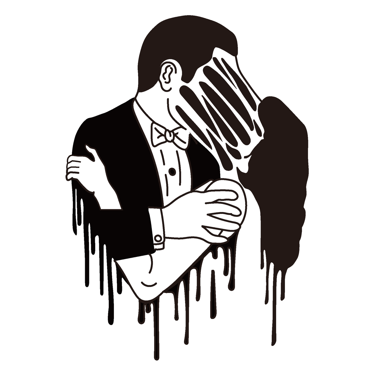 Melting Embrace Temporary Tattoo. Surreal design of couple in a kiss, black ink, up to two weeks wear.