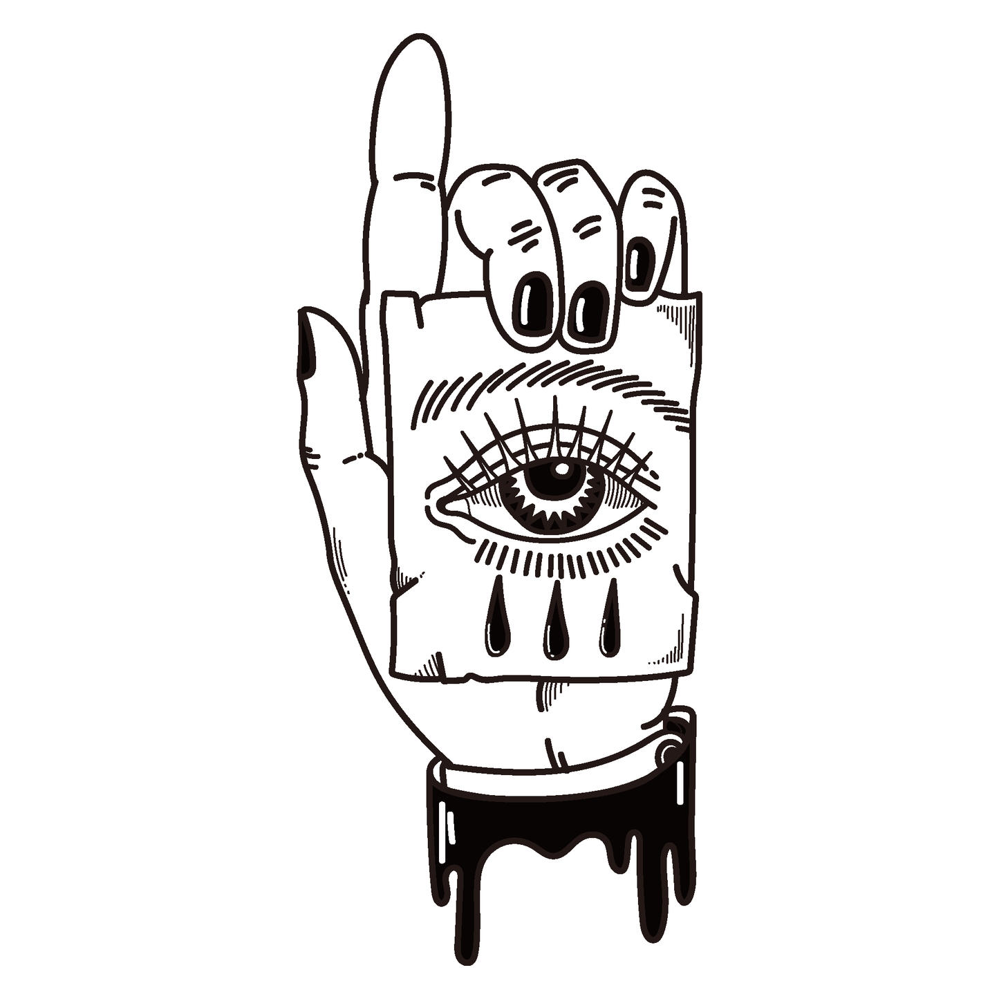 SteezyInk All-Seeing Grip Temporary Tattoo design, hand with eye and teardrops, black and white