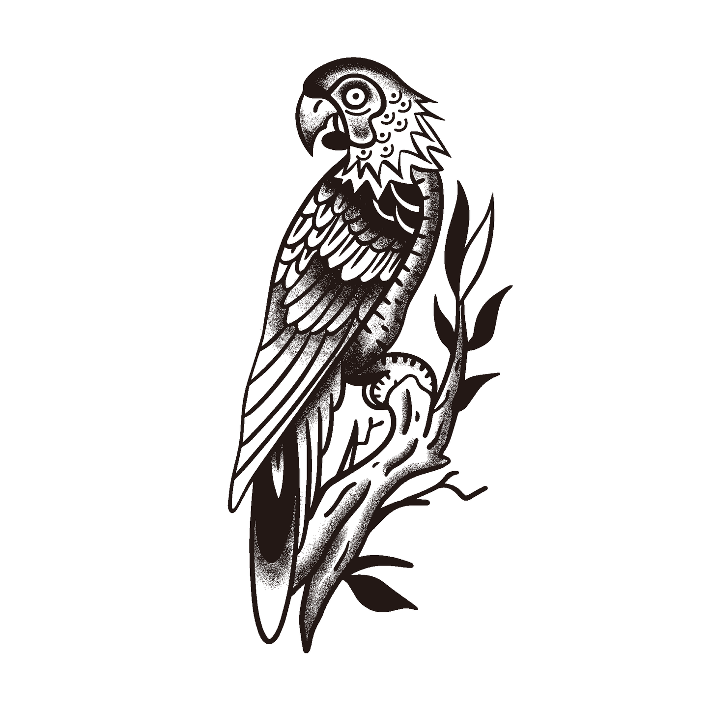 SteezyInk Parrot Perch Temporary Tattoo - Black and White Traditional Design