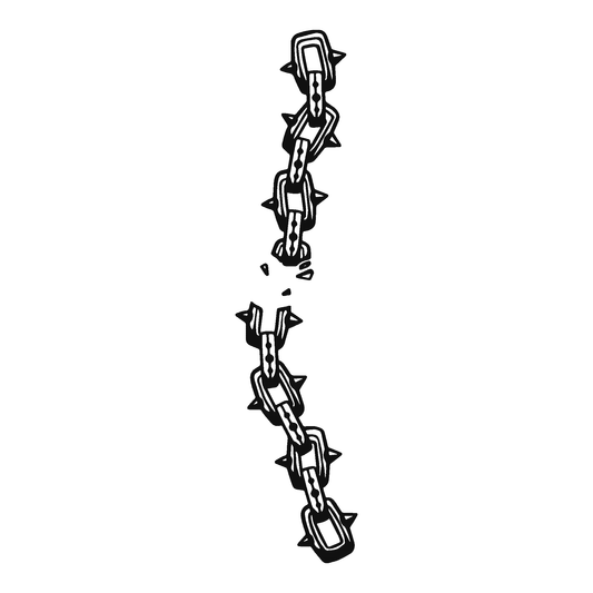 Broken chain temporary tattoo with spiked accents, symbolizing defiance. SteezyInk tattoo design for minimalist style.