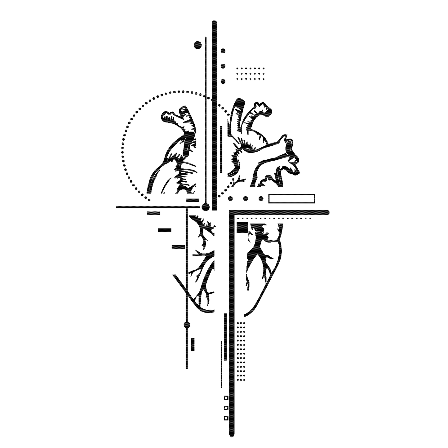 SteezyInk Modern Heart Temporary Tattoo - Anatomical heart with geometric abstract elements