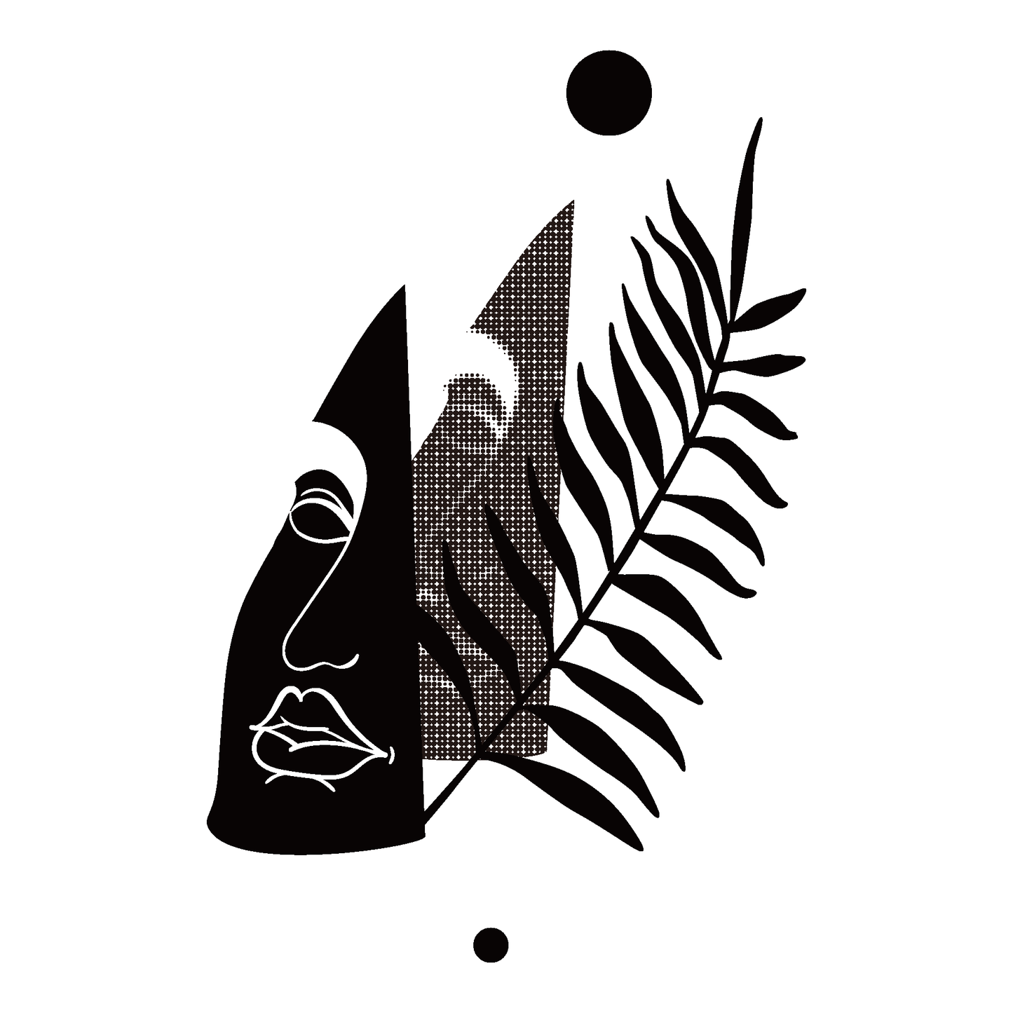 SteezyInk Fern & Face Temporary Tattoo: Minimalist design blending face, ferns and geometric elements.