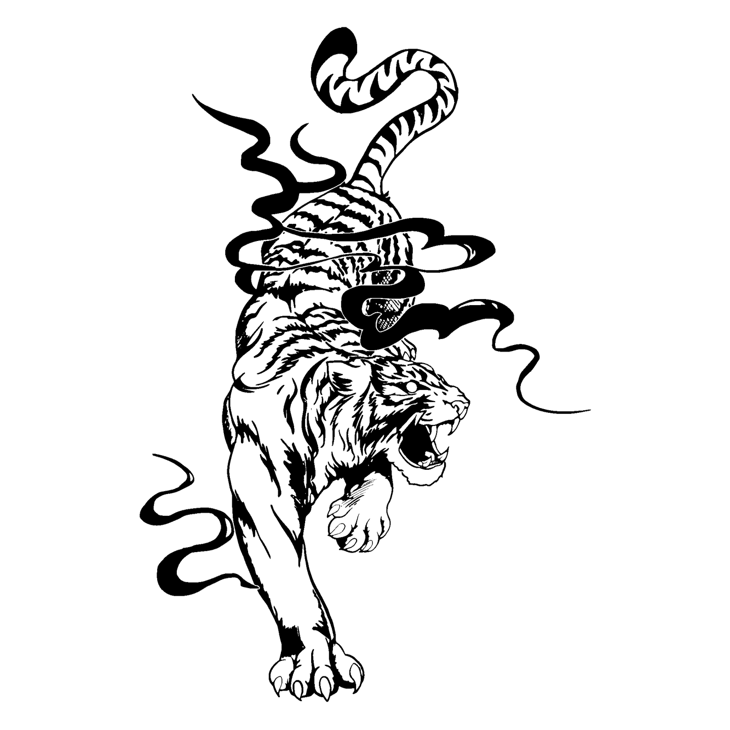 SteezyInk Tiger Fury Temporary Tattoo - Fierce tiger with smoke design, temporary body art.
