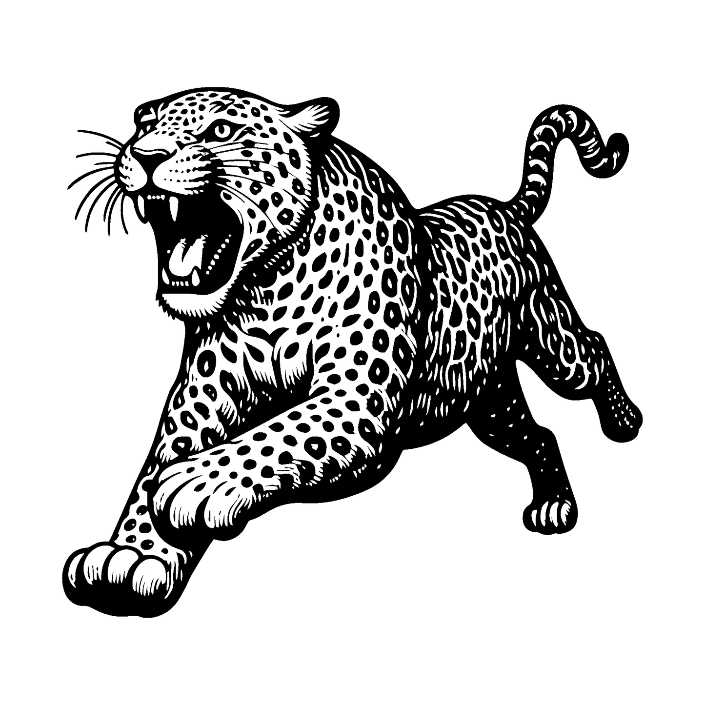 SteezyInk Leopard's Pursuit temporary tattoo. Black and white leaping leopard design. Temporary tattoo for up to two weeks.