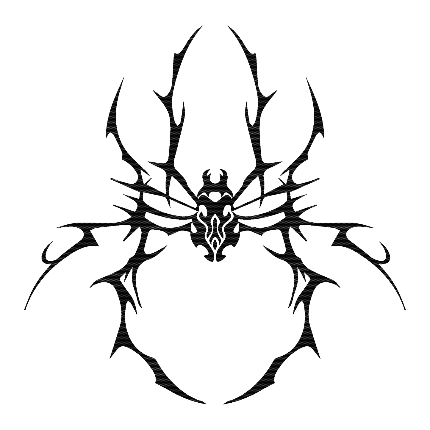 SteezyInk Tribal Spider Sigil Temporary Tattoo in black, representing creativity and strength.