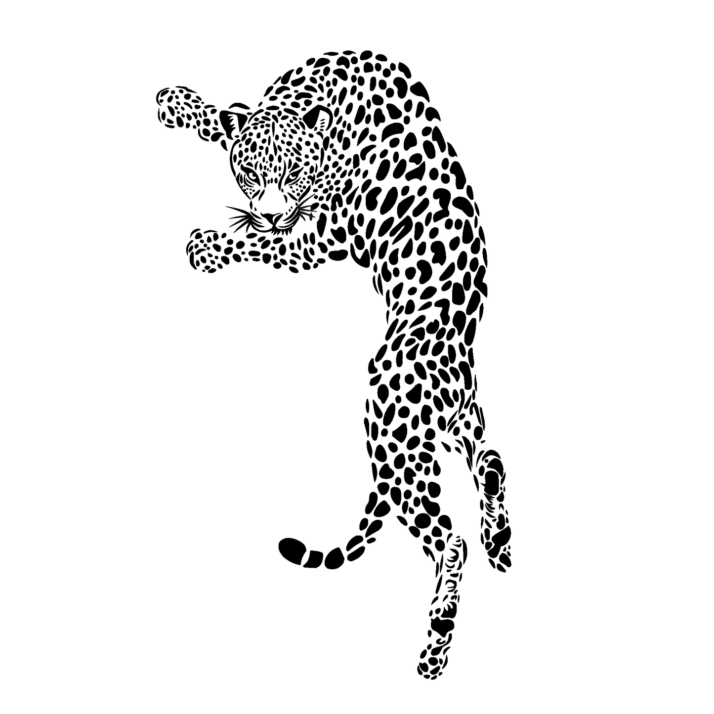 SteezyInk Leopard Leap Temporary Tattoo - Black and white design of a leaping leopard, a symbol of agility and determination.