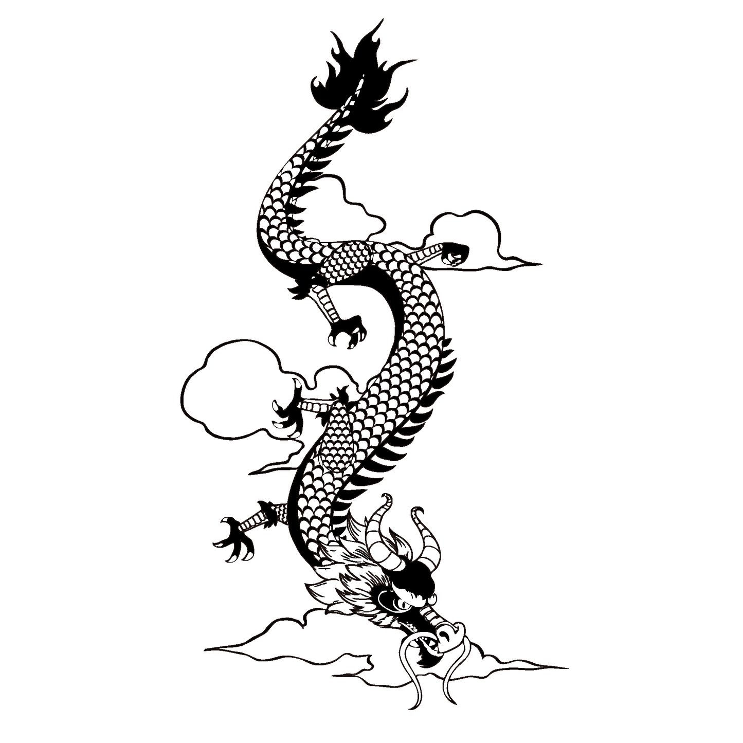 SteezyInk Cloud Guardian dragon temporary tattoo design. Black dragon with clouds, 4 x 7 inch.