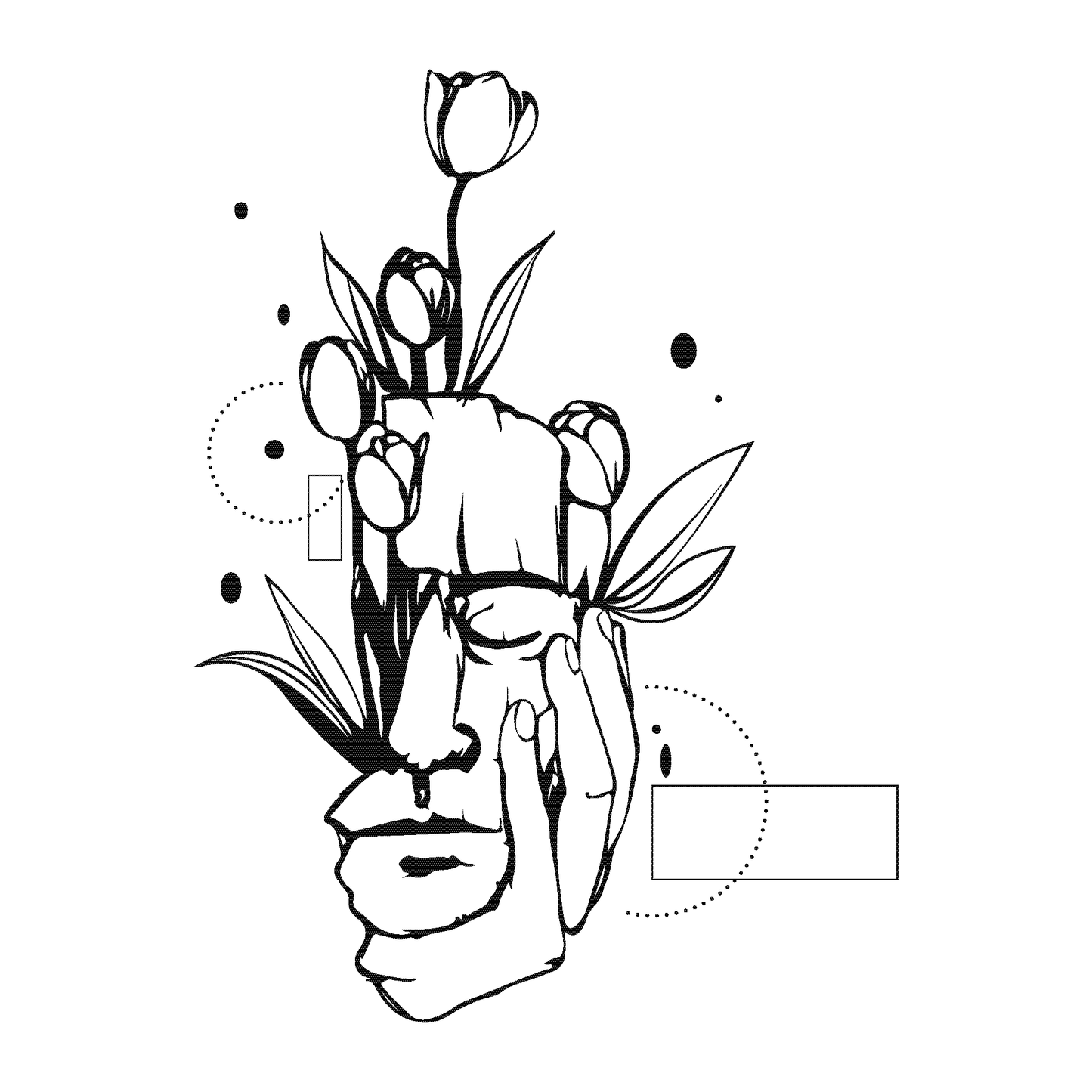 SteezyInk Wood Face Temporary Tattoo design with tulips and abstract shapes, skin-safe tattoo