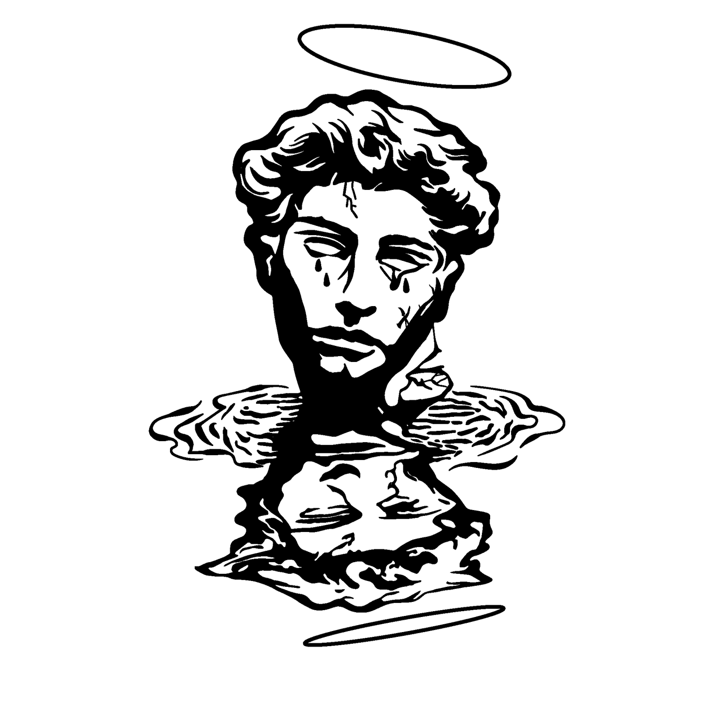 SteezyInk Halo Reflection Temporary Tattoo, black ink, artistic depiction of a head with a halo