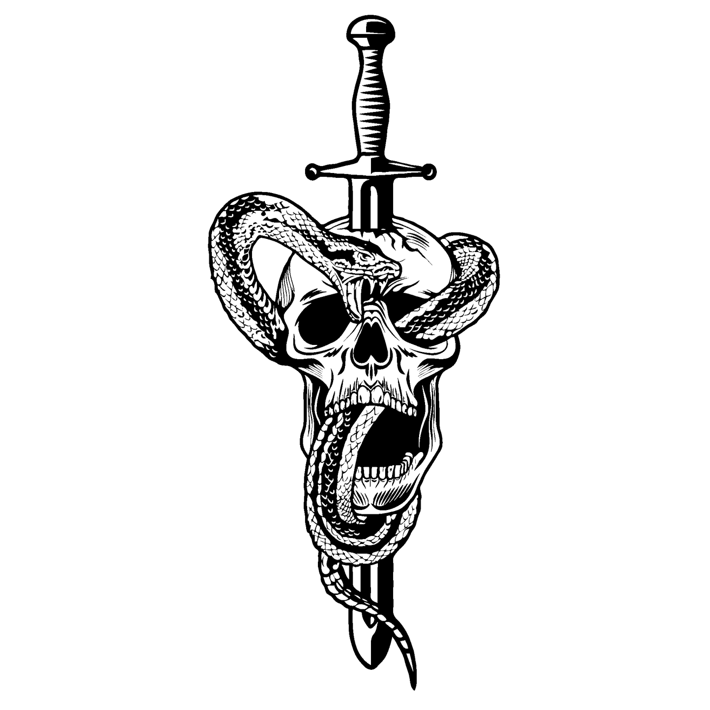 SteezyInk Pierced Dagger Snake Temporary Tattoo: Skull with snake and dagger design, up to two weeks wear