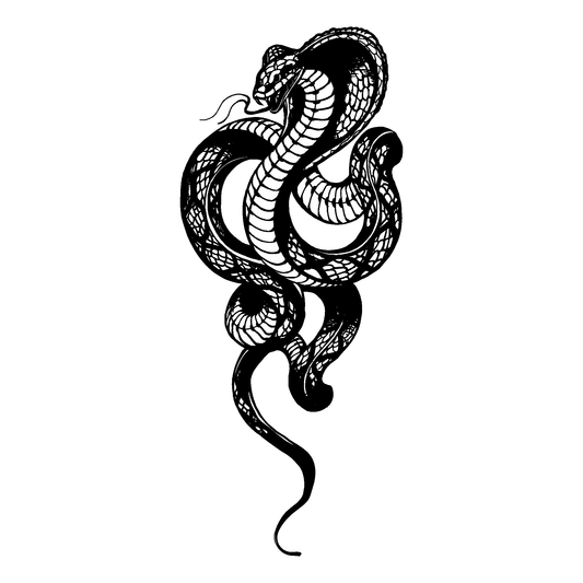 SteezyInk Cobra Coil Temporary Tattoo: Black cobra design, symbolizing power and transformation.