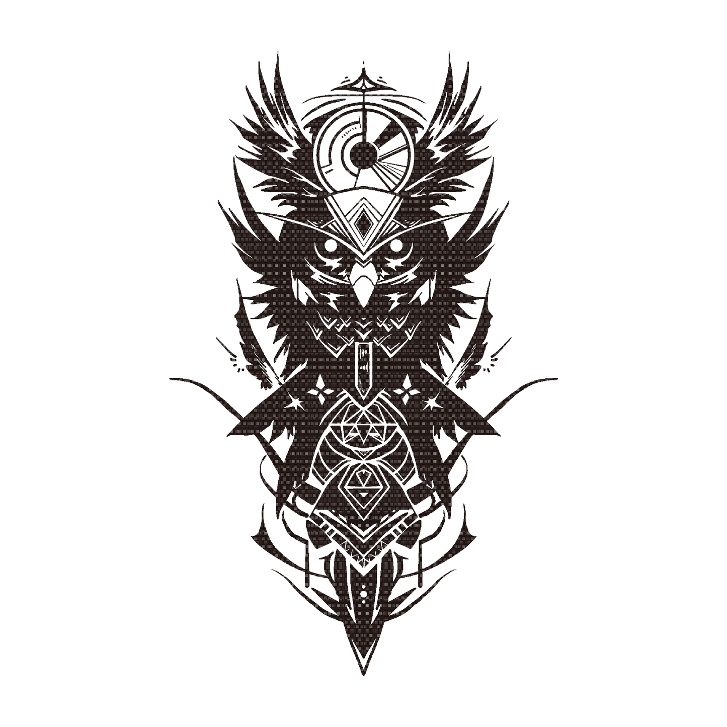 SteezyInk Tribal Owl Temporary Tattoo, Black and white geometric design, temporary body art.