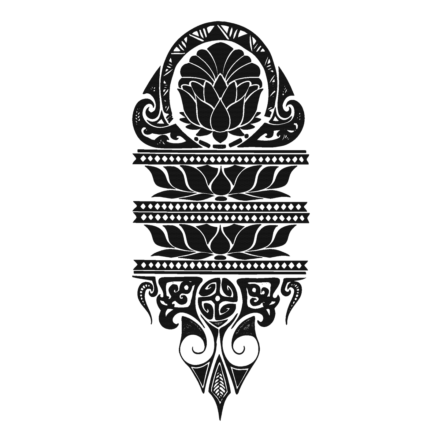 SteezyInk Tribal Lotus Temporary Tattoo - Black lotus design with tribal elements