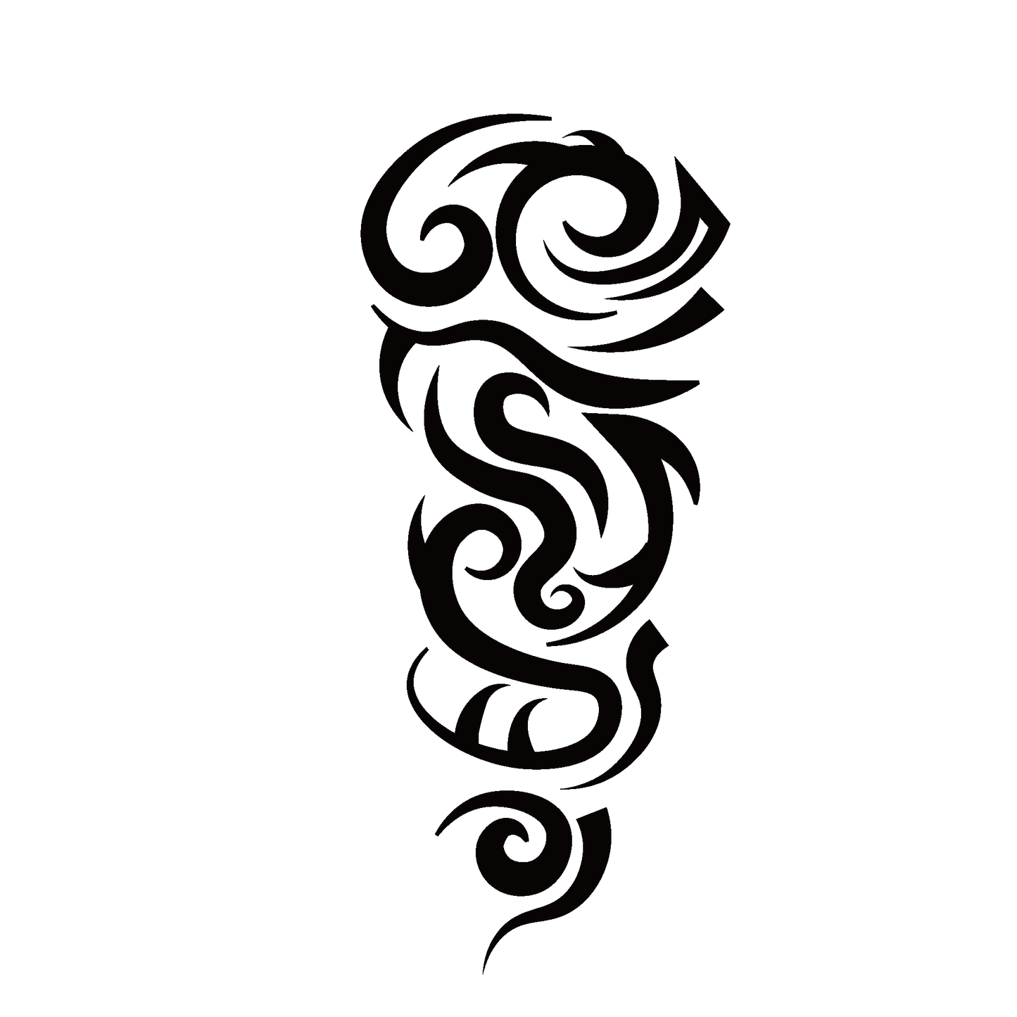 Bold tribal tattoo design, black ink swirls and shapes for arm or leg, SteezyInk temporary tattoo.