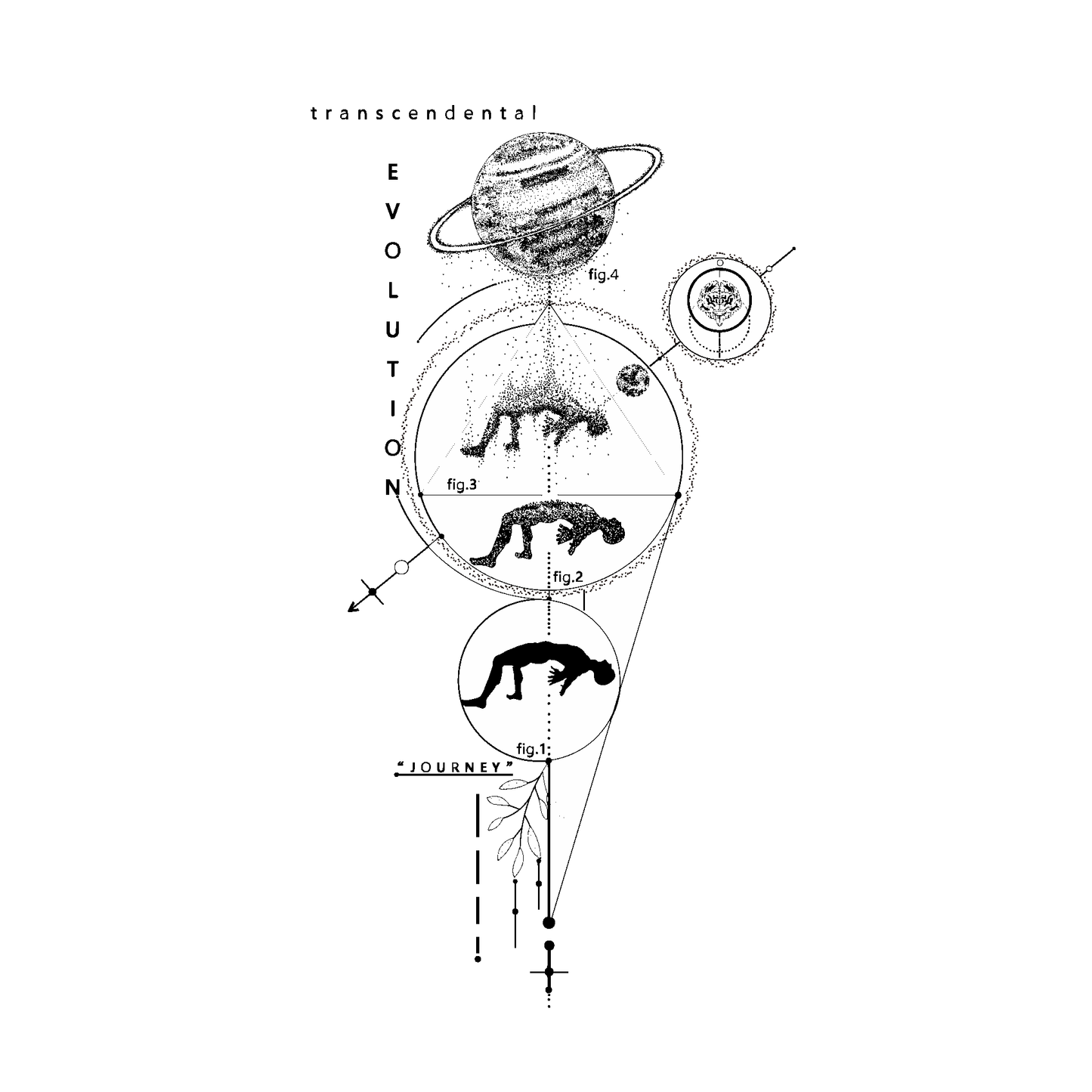 SteezyInk Transcendence Temporary Tattoo. Cosmic human evolution design, perfect for embracing life's journey.