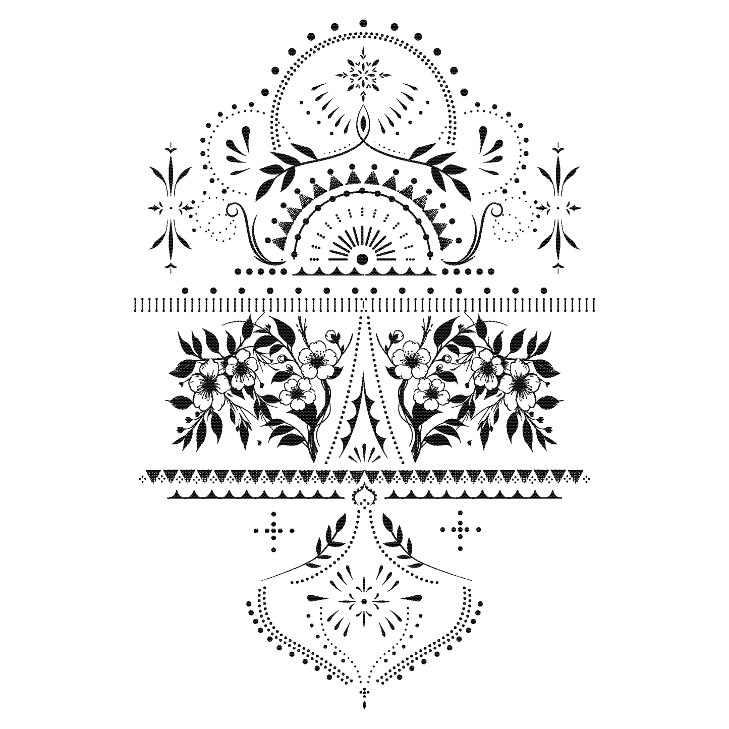 SteezyInk Floral Mandala Temporary Tattoo, black floral pattern with mandala details