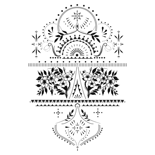 SteezyInk Floral Mandala Temporary Tattoo, black floral pattern with mandala details