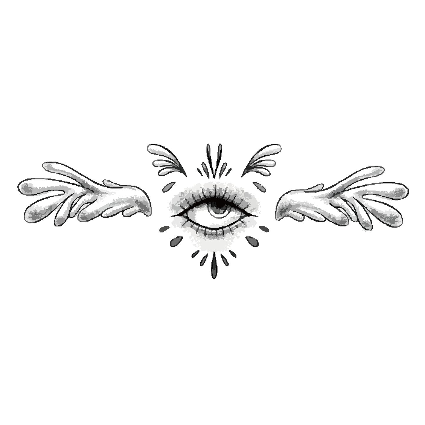 Guardian Eye Temporary Tattoo, black and white design with eye and wings, by SteezyInk