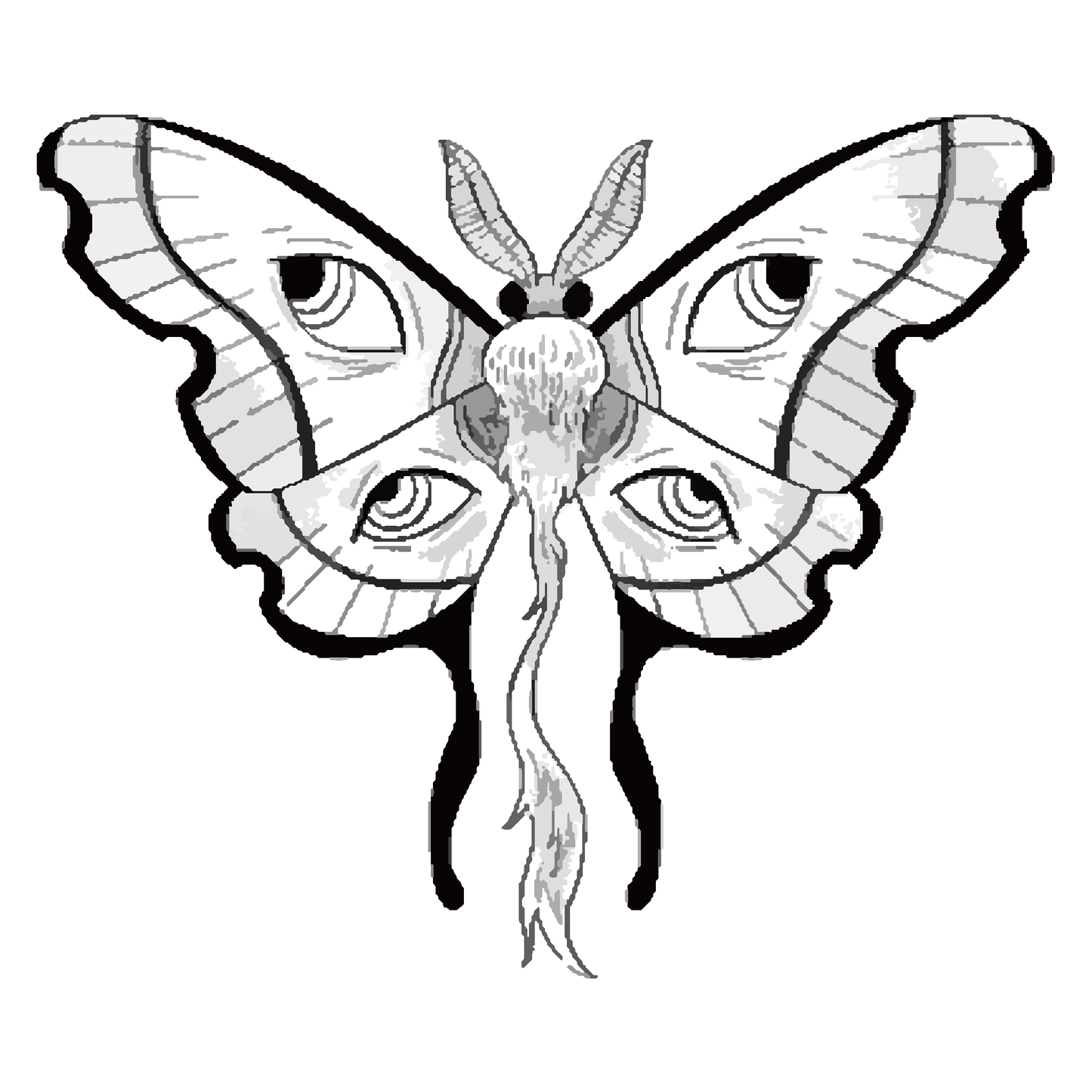SteezyInk Mystical Lunar Moth temporary tattoo, black and gray moth with detailed eye-like wings design