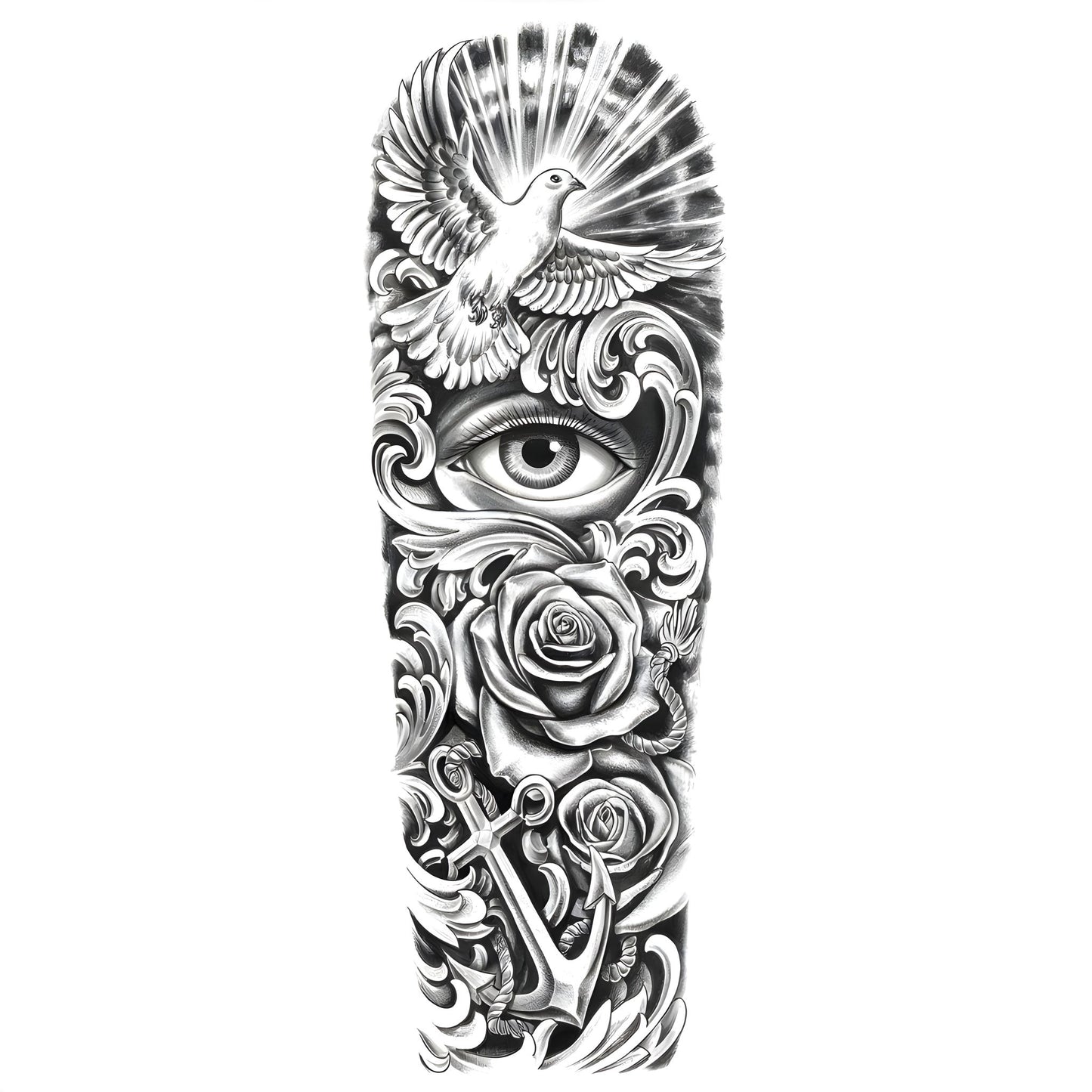 Eternal Eye & Dove Sleeve Temporary Tattoo | 6 x 18 inch