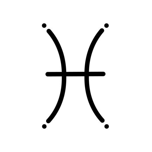 Pisces temporary tattoo design in black Pure Black Ink™, plant-based, 1x1 inch, hypoallergenic