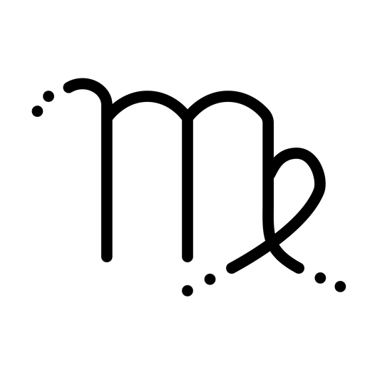 Virgo temporary tattoo, black minimalist design, Pure Black Ink™, plant-based.