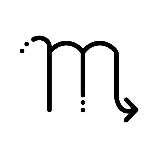 Scorpio temporary tattoo design. Black zodiac symbol for self-expression and personality.