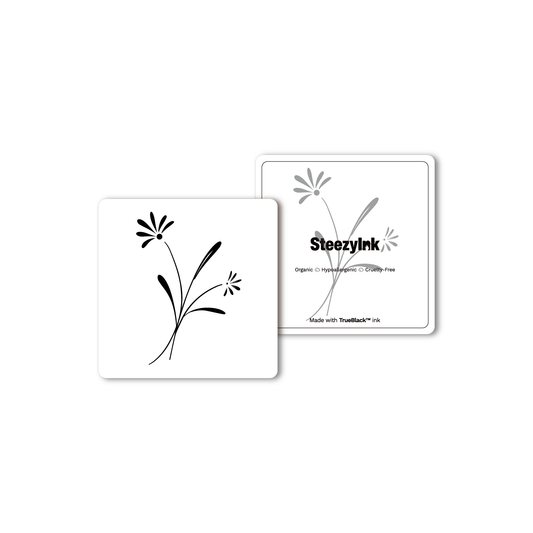 SteezyInk Wildflower Wanderer Temporary Tattoo, black wildflower design on white background, skin-safe.