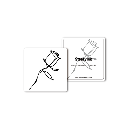 Flowy Rose Temporary Tattoo, black line art with Pure Black Ink™, organic and hypoallergenic