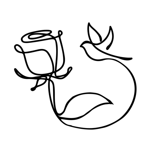 Rose and Dove Temporary Tattoo design. Black, minimalist art for skin-safe, semi-permanent tattoos.
