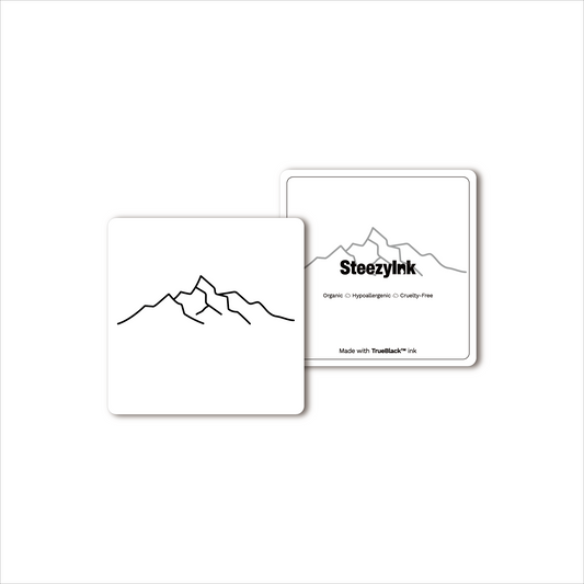 Mountain Peaks temporary tattoo showcasing Pure Black Ink™, organic, hypoallergenic, and cruelty-free