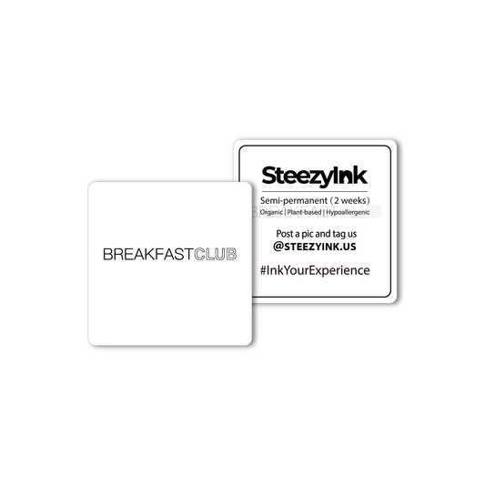 SteezyInk Breakfast Club temporary tattoo, lasts 2 weeks, plant-based, modern design.