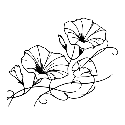 SteezyInk Morning Flowers temporary tattoo design, elegant floral illustration in black line art, resilience and renewal.