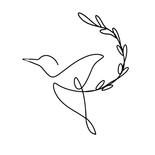 SteezyInk minimalist hummingbird temporary tattoo, black single-line design, olive branch, 2x2 inch