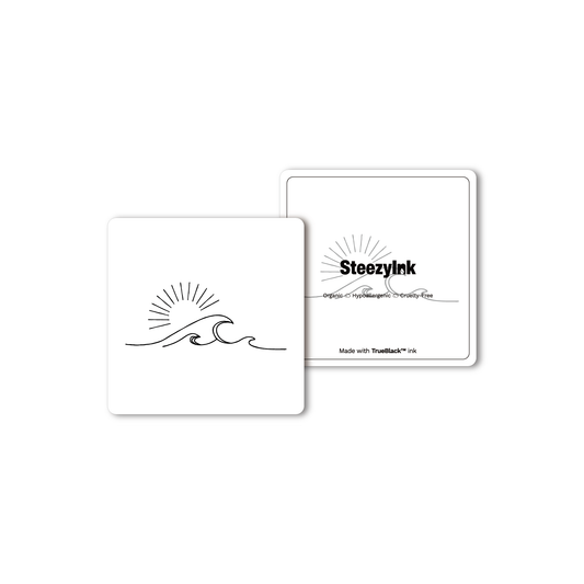 SteezyInk Sun Wave temporary tattoo design, black ink, ocean-inspired art, hypoallergenic, 1-2 week wear.
