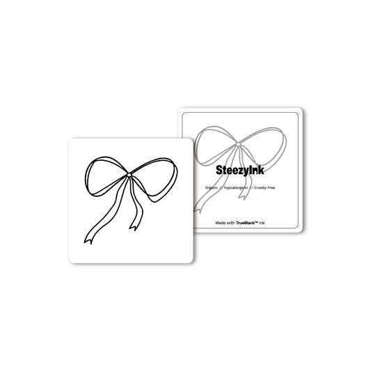 Bow Tie Temporary Tattoo, black line art bow, Pure Black Ink™, 2x2 inch design.