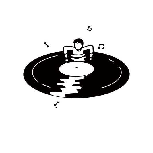 Immersed temporary tattoo design featuring a person in a vinyl record, SteezyInk, 1-2 week wear.