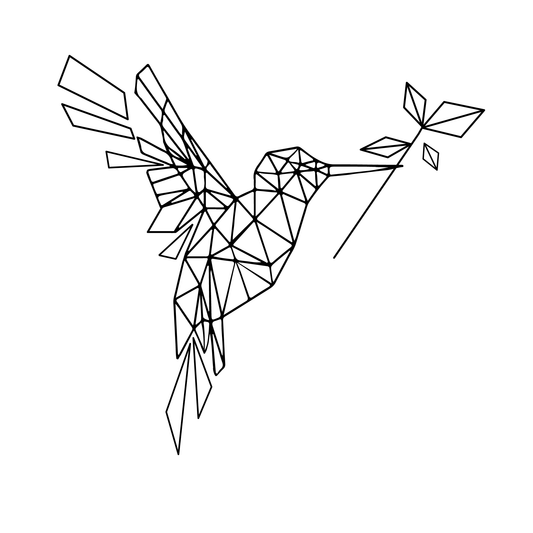 SteezyInk Geometric Hummingbird Temporary Tattoo. Black lines forming a hummingbird design.