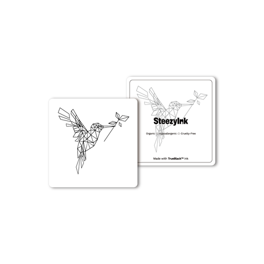 Geometric hummingbird temporary tattoo, plant-based hypoallergenic, Pure Black Ink™