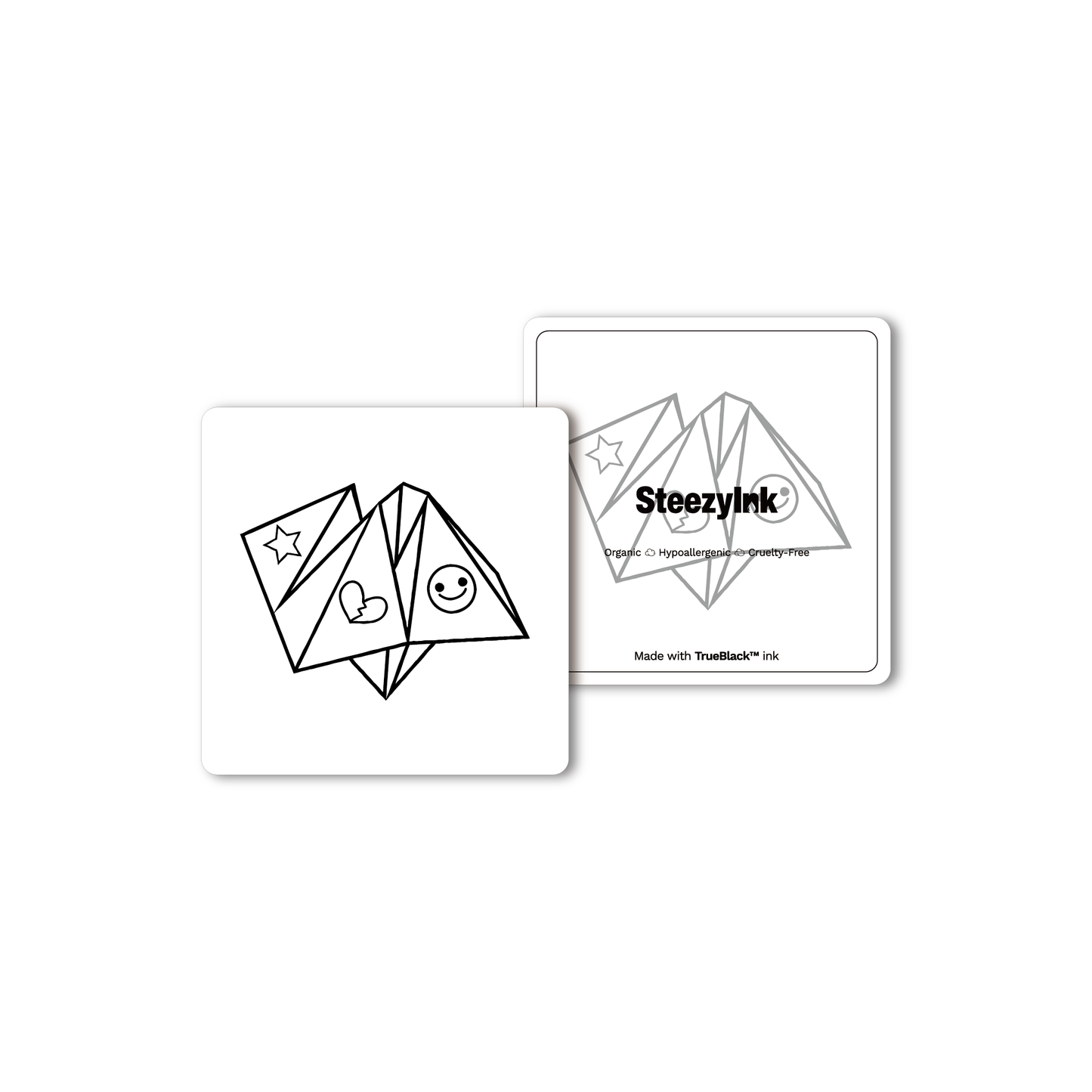 SteezyInk Paper Fortune Teller Temporary Tattoo, plant-based ink, 2x2 inch, nostalgic design